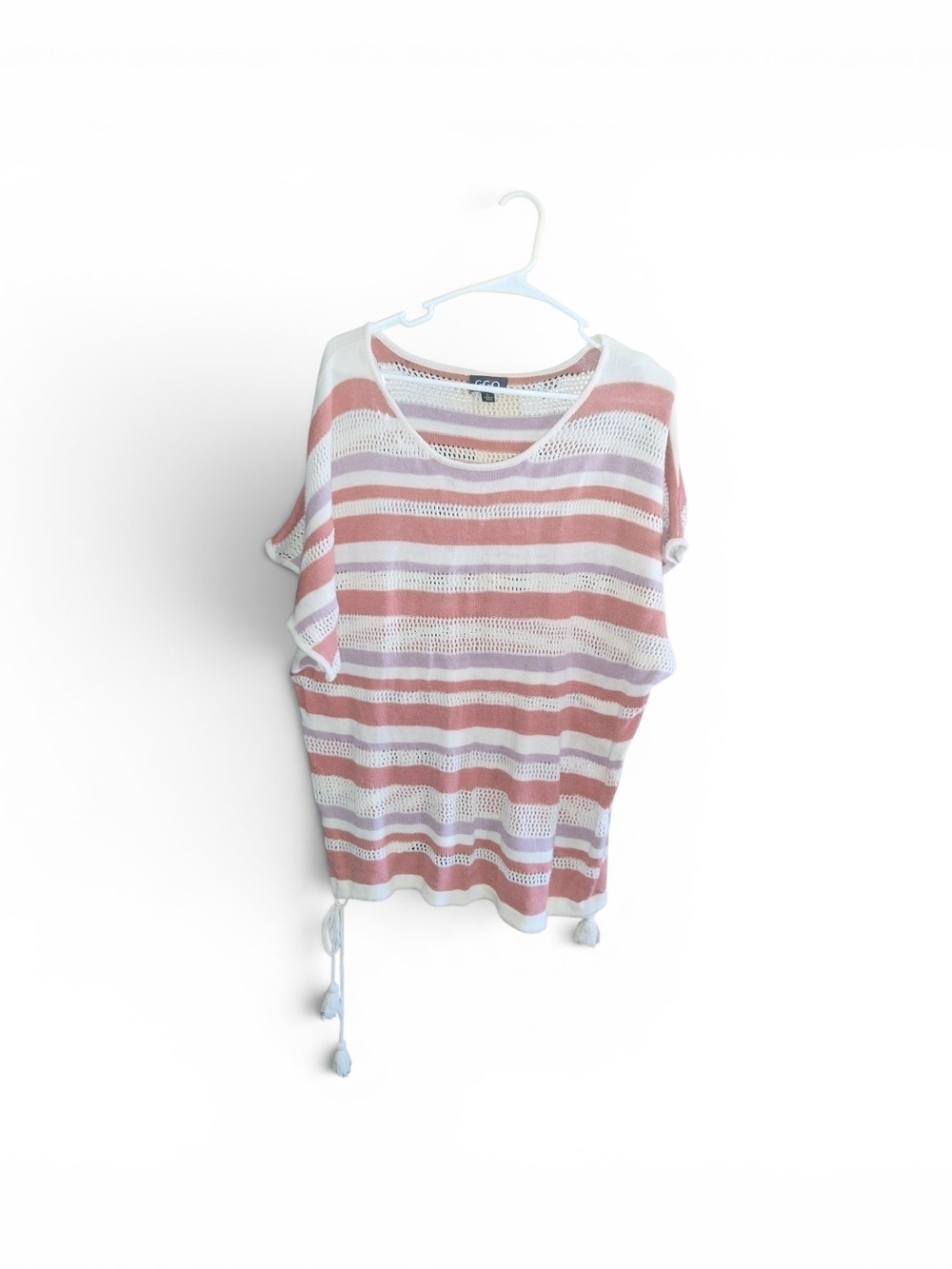 Striped Knit Short-Sleeve Top - Dusty Pink & White